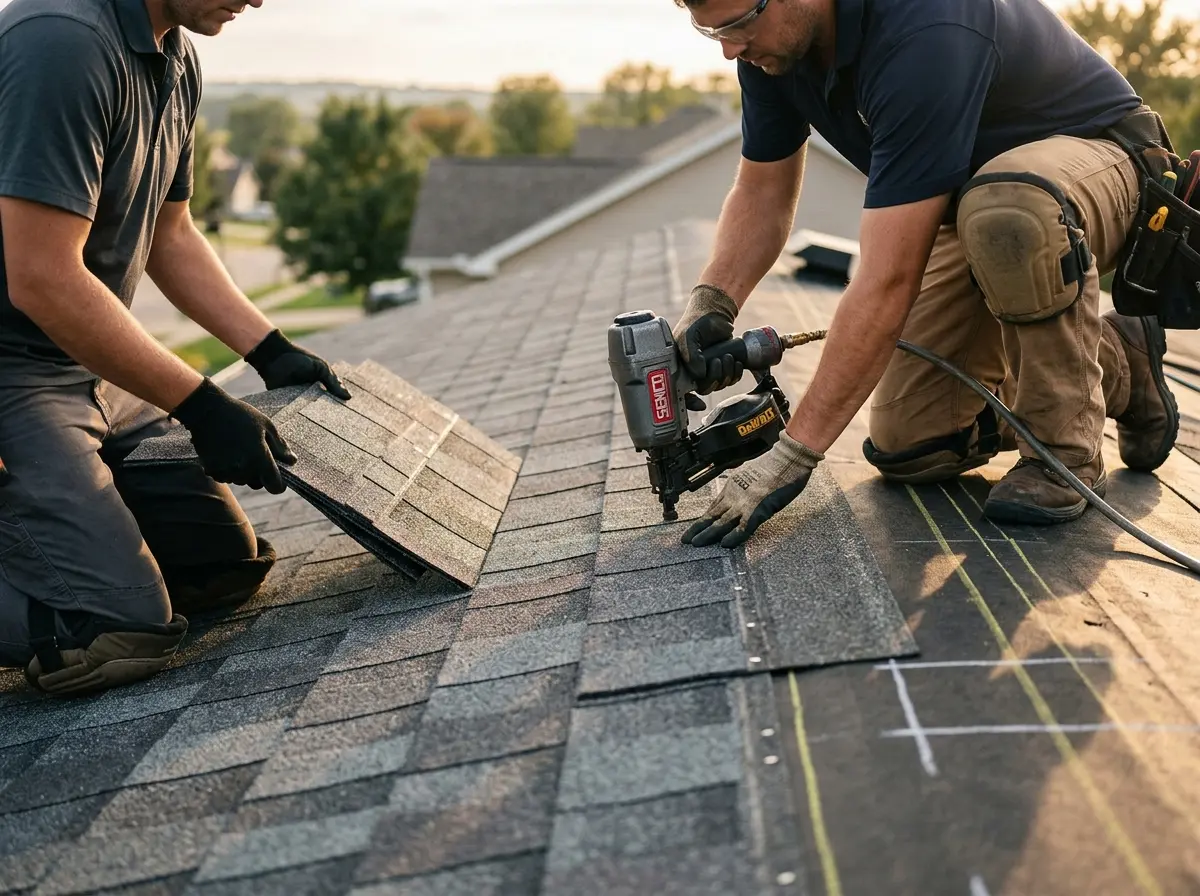 Professional roofer working on a residential roof in Kelso